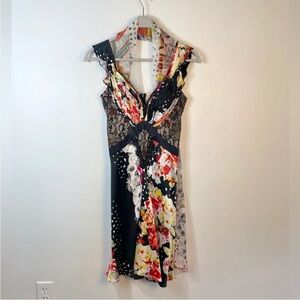 Black and Pink Sheath Dress with V-neck for Cocktail